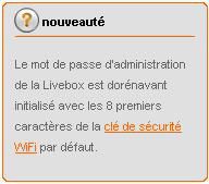 Livebox 2 changement mot passe acces adm